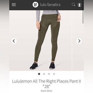 Lululemon All the Right Places 28” Dark Olive Leggings